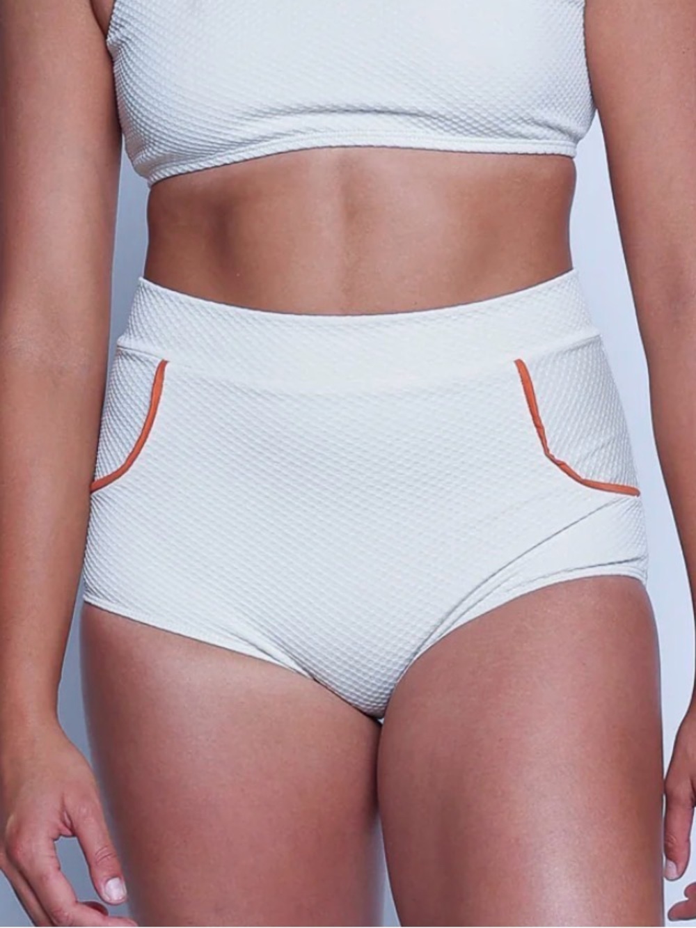 Seea Georgia High Waist Bikini Bottom - Pebble Boyshort NEW Cream Burnt Orange